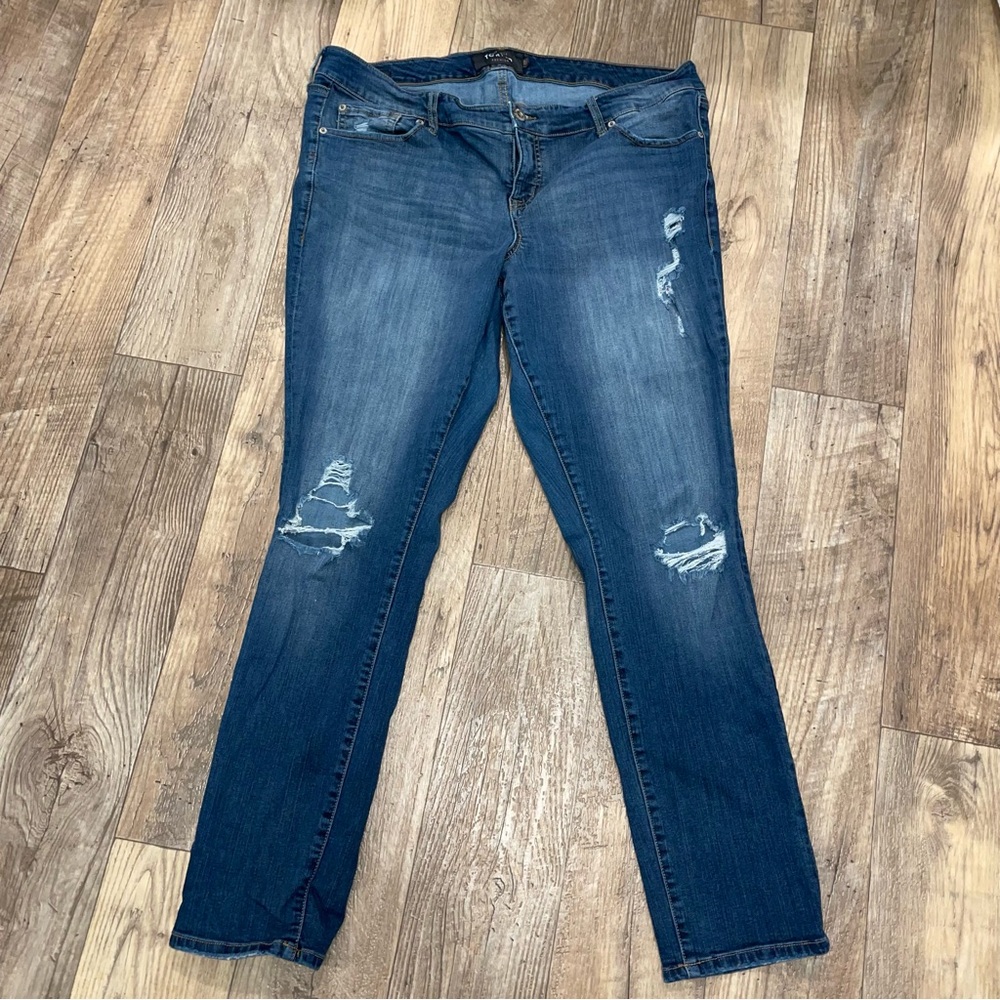 Torrid Dark Blue Distressed Skinny Jeans